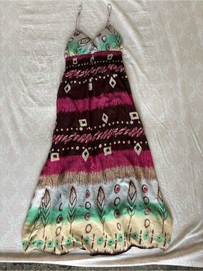 She's Cool Pink, Black & Brown Patterned Maxi Dress